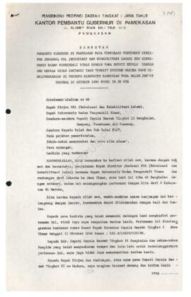 Sambutan pembantu Gubernur di Pamekasan pada pembukaan pertama Direktur Jenderal RRL ( Reboisasi ...