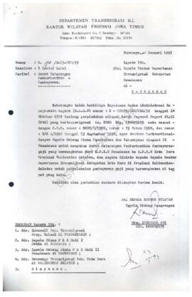 Dari Kanwil Dep. Trans Prop Jatim kpd Kakan Dep. Trans Kab. Pamekasan