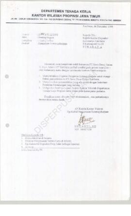 Kepala Kantor Wilayah Departemen Tenaga Kerja Propinsi Jawa Timur : Surat kepada Kepala Kantor De...