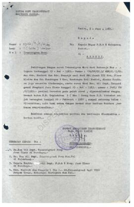 Surat dari Departemen Transmigrasi RI  Kanwil Prop. Dati I Jawa Timur kepada Kepala Dinas Pendidi...