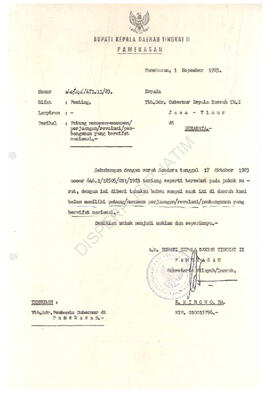 Surat dari bupati KDH TK II Pamekasan kepada gubernur kdh tk1 jatim tentang patung monumen-monume...