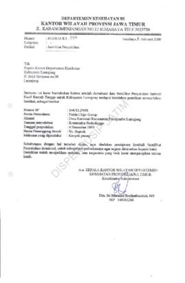 Surat kepada Kepala Kantor Depkes Lumajang Nomor : PO.01.01.8.3.347 tentang peninjauan kembali se...