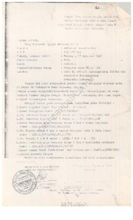 Surat dari Rosariwarto kepada Bpk Kepala Dinas P&K Daerah Prop Dati I Jatim