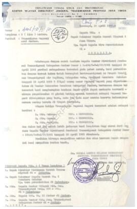 Surat dari Kanwil Dirjen transmigrasi Propinsi Jawa Timur
