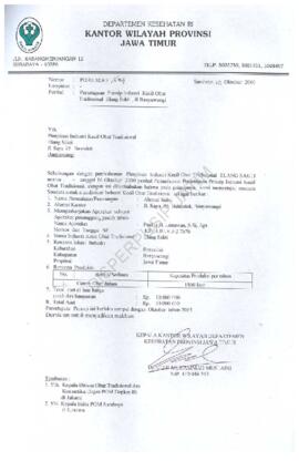 Surat kepada Pimpinan Elang Sakti tentang persetujuan prinsip industri kecil obat tradisional Ela...