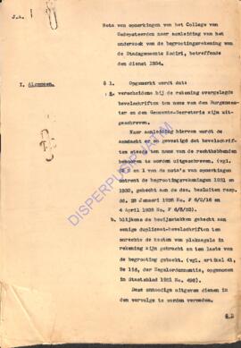 Nota van opmenlingen van het college van gedeputeen der van aanleiding van het onderwek van de be...