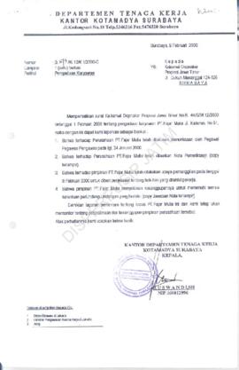 Kepala Kantor Departemen Tenaga Kerja Kotamadya Surabaya : Surat kepada Kepala Kantor  Wilayah De...