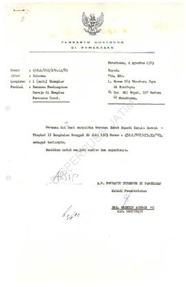 Berkas dari pembantu Gubernur di Pamekasa kepada 1 Korem 084 Bhaskara Jaya di Surabaya dan wilaya...