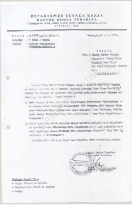 kepada Kepala Kantor Wilayah Departemen Tenaga Kerja Propinsi Jawa Timur tentang laporan hasil pe...