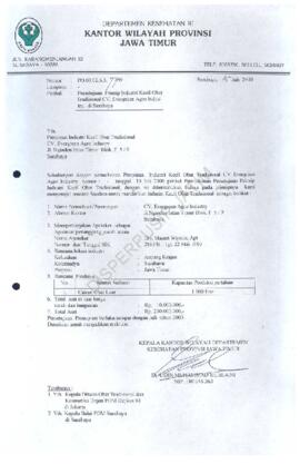 Surat kepada pimpinan Industri kecil obat Tradisional CV Evergreen Agro Industri Jl. Intan Nginde...