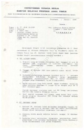 Surat Kepala Kantor Wilayah Departemen Tenaga Kerja Propinsi Jawa Timur : Surat kepada Kepala Dae...