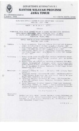 Surat Keputusan Ka.Kanwil Dep.Kes Prop Jatim Nomor : HK.00.06.6.2.835 tentang pemberian ijin teta...