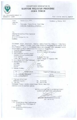 Surat kepada Pimpinan Industri kecil Tasha Farma tentang persetujuan prinsip industri kecil obat ...