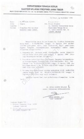 Kepala Kantor Wilayah Departemen Tenaga Kerja Propinsi Jatim : Surat kepada Dirjen Binawas cq Dir...