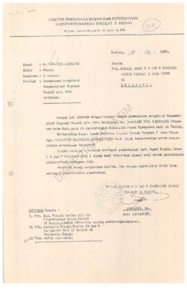 Surat dari Kepala Kantor Pendidikan dan Kebudayaan Kab. Kediri kepada Kepala Dinas P & K Prop...