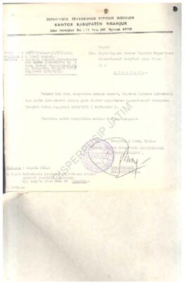 Surat dari Kepala Kantor Departemen Transmigrasi Kabupaten Nganjuk kepada Kepala Kantor Wilayah D...