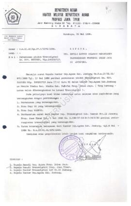 Surat dari Depag Kanwil Depag Prop jatim kepada Kepala Kanwil Dep Trans Prop Irja di Jayapura