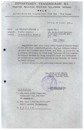 Surat dari Dep Trans RI Kanwil Prop Sulteng di Palu
