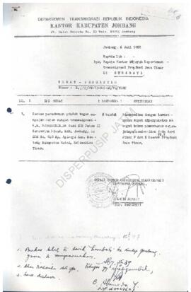 Surat dr Ka KanDep Trans Kab. Jombang kpd Ka Kanwil Dep Trans Prop Jatim