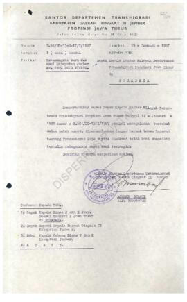 Surat dari kantor Departemen Transmigrasi Kabupaten Daerah tingkat II Jember Propinsi Jawa Timur