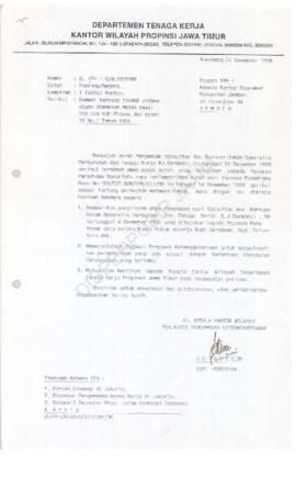 Kepala Kantor Wilayah Departemen Tenaga Kerja Propinsi Jawa Timur : Surat kepada Kepala Kantor De...