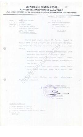 Kepala Kantor Wilayah Departemen Tenaga Kerja Jawa Timur : Surat dari kepala Kantor Departemen Te...
