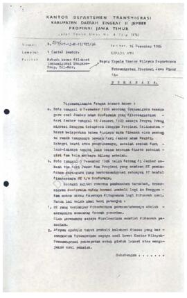 Surat dari Departemen Transmigrasi RI Kantor wilayah Propinsi daerah Tingkat I Jawa Timur