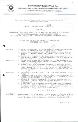 Surat Keputusan Ka.Kanwil Dep.Kes Prop Jatim Nomor : HK.00.06.6.2.686 tentang pemberian ijin teta...
