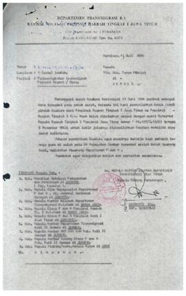 Surat dari Dep trans RI Kanwil Propinsi Daerah Tk I Jawa Timur