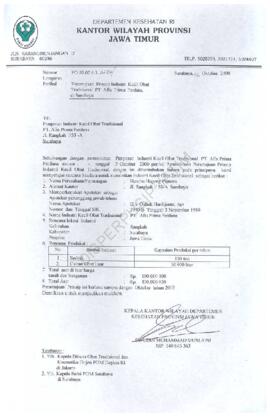 Surat kepada pimpinan  PT. Afis Prima Perdana tentang persetujuan Prinsip Industri kecil obat tra...