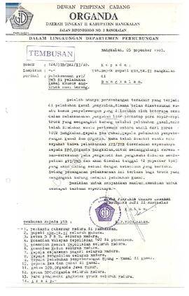 Berkas dari pembantu gubernur di pamekasan kepada gubernur KDH TK I Jatim kepala derektorat sospo...