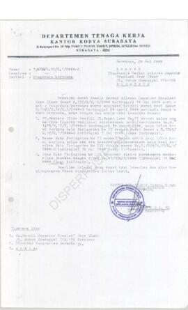 Kepala Kantor Departemen Tenaga Kerja Kotamadya Surabaya kepada Kepala Kantor Wilayah Departemen ...