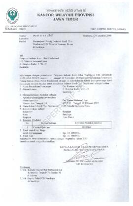 Surat kepada Pimpinan UD Mandiri Kencana Prima Jl. Rungkut Kidul V/G-9 tentang persetujuan prinsi...