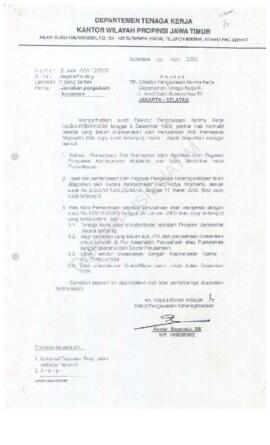 Surat Kepala Kantor Wilayah Departemen Tenaga Kerja Propinsi Jawa Timur : Surat kepada Direktur P...