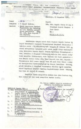 Surat dari Kantor Wilayah Direktorat Jenderal Transmigrasi Propinsi Dati I Jawa Timur kepada Kepa...