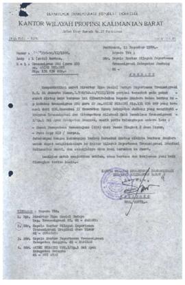 Surat dari Dep. Trans RI. Kanwil Prop. Kalimantan Barat Kepada Kepala Kamwil Dep. Trans Kab. Jombang