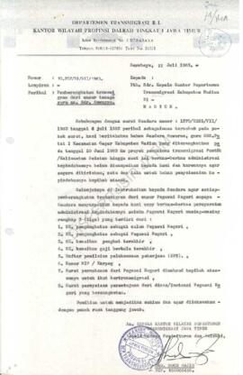 Surat dari Kantor Wilayah Departemen Transmigrasi Propinsi Dati I Jawa Timur kepada Kepala Kantor...