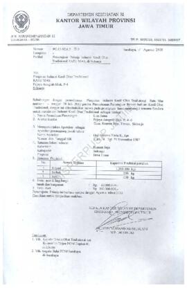 Surat kepada pimpinan Ratu Mas tentang persetujuan prinsip industri kecil obat tradisional Ratu M...
