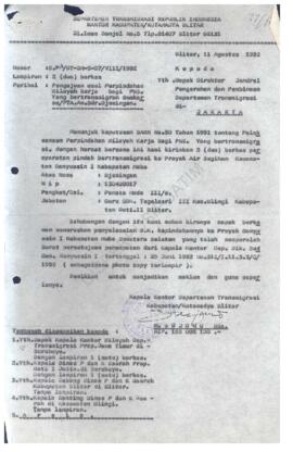 Surat dari Dep Trans RI Kantor Kab/ Kodya Blitar