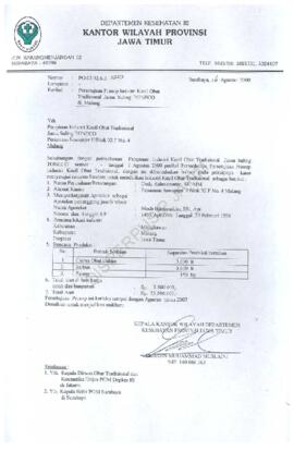 Surat kepada pimpinan Jamu Suling Toneco Prumnas Sawojajar II/Blok XI F N0.4 tentang persetujuan ...