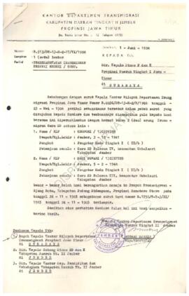 Surat dari transmigrasi Kab. Jember