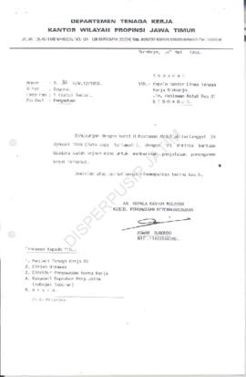 Kepala Kantor Wilayah Departemen Tenaga Kerja Propinsi Jawa Timur : Surat kepada Kepala Kantor De...