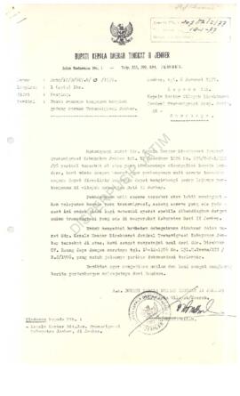 Surat dari Bupati Kepala Daerah Tingkat II Jember kepada Kepala Kantor/ Direktorat Jenderal Trans...