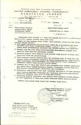 Surat dari Kepala Kantor Wilayah Direktorat Jenderal Transmigrasi Jember kepada Kepala Daerah Kab...
