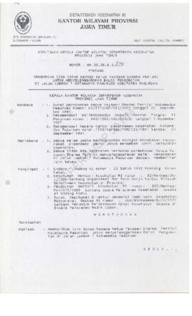 Surat Keputusan Ka.Kanwil Dep.Kes Prop Jatim Nomor : HK.00.06.6.2.872 tentang pemberian ijin teta...