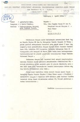Surat dari Kepala Kantor Wilayah Direktur Jenderal Tansmigrasi Propinsi Jawa Timur kepada Kepala ...