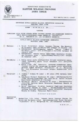 Surat Keputusan Ka.Kanwil Dep.Kes Prop Jatim Nomor : HK.00.06.6.2.94 tentang pemberian ijin tetap...