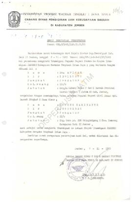 Surat dari Kepala Cabang dinas Pendidikan dan Kebudayaan daerah Prop. Daerah Tk I Jatim