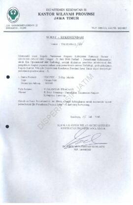 Rekomendasi dari Kepala Kanwil Depkes Nomor : YM 02.03.6.2.751 perihal : permohonan rekomendasi u...