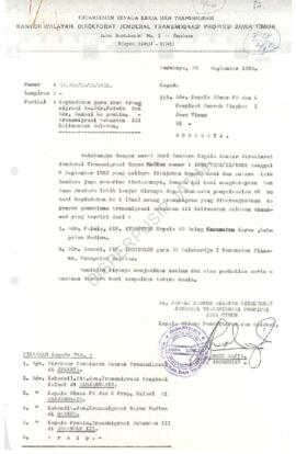 Surat dari Kantor Wilayah Direktorat Jenderal Transmigrasi Propinsi Jawa Timur kepada Kepala Dina...
